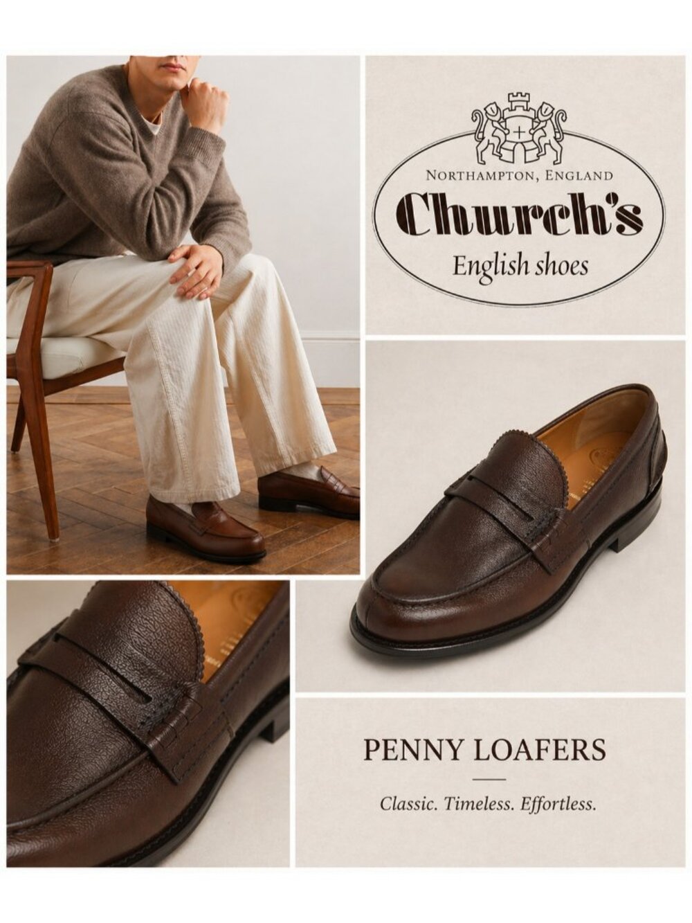 Church's Pembrey Brown Leather Penny Bit Loafers Shoes Mens UK 10 F US 11 EU 44